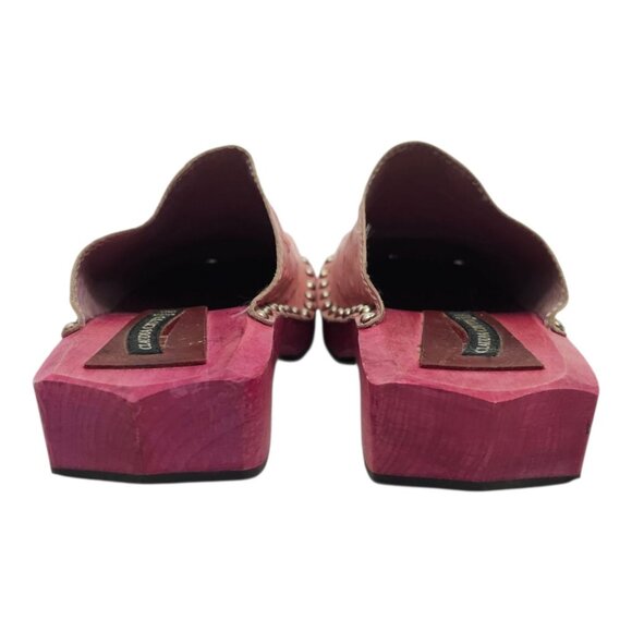 Claudia Ciuti Studded Clogs Mule Women US 6 EU 36 Pink Textured Ostrich Leather - Picture 4 of 16